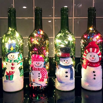 hand painted lighted wine bottles