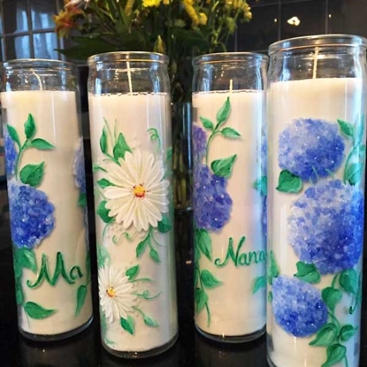 hand painted flowers on candles