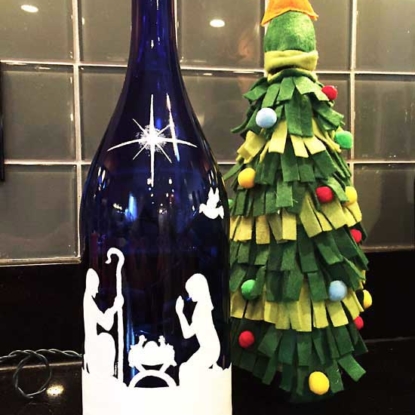 hand painted manger wine bottle