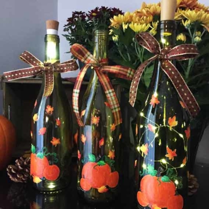 hand painted pumpkin wine bottles